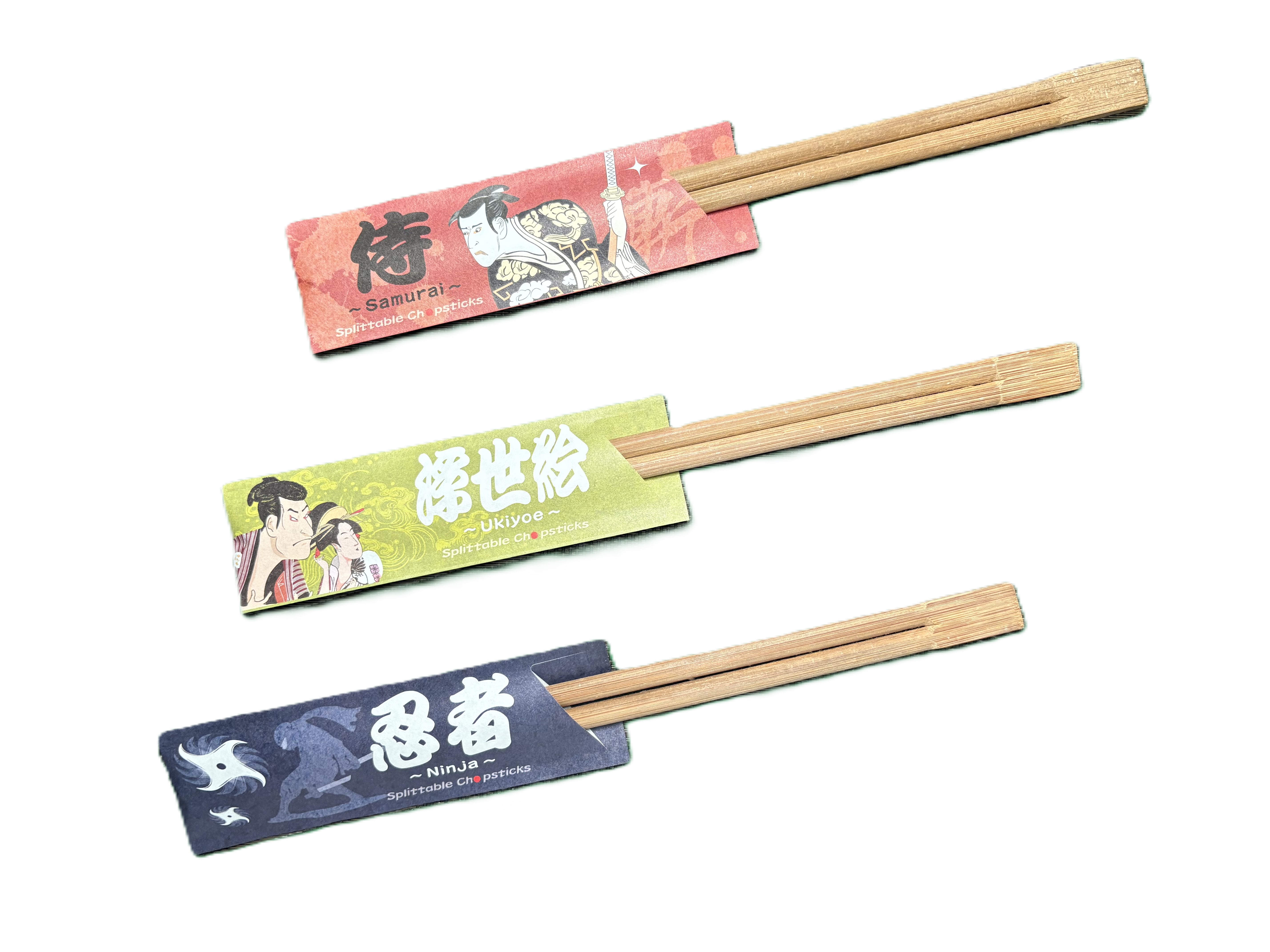 Samurai, Ukiyo-e, and Ninja chopsticks designs