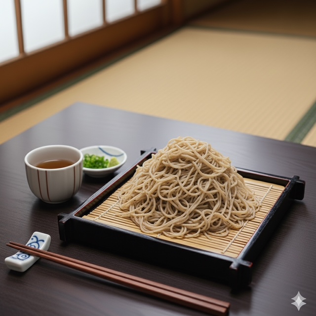 Refreshing zarusoba, cold soba noodles with dipping sauce